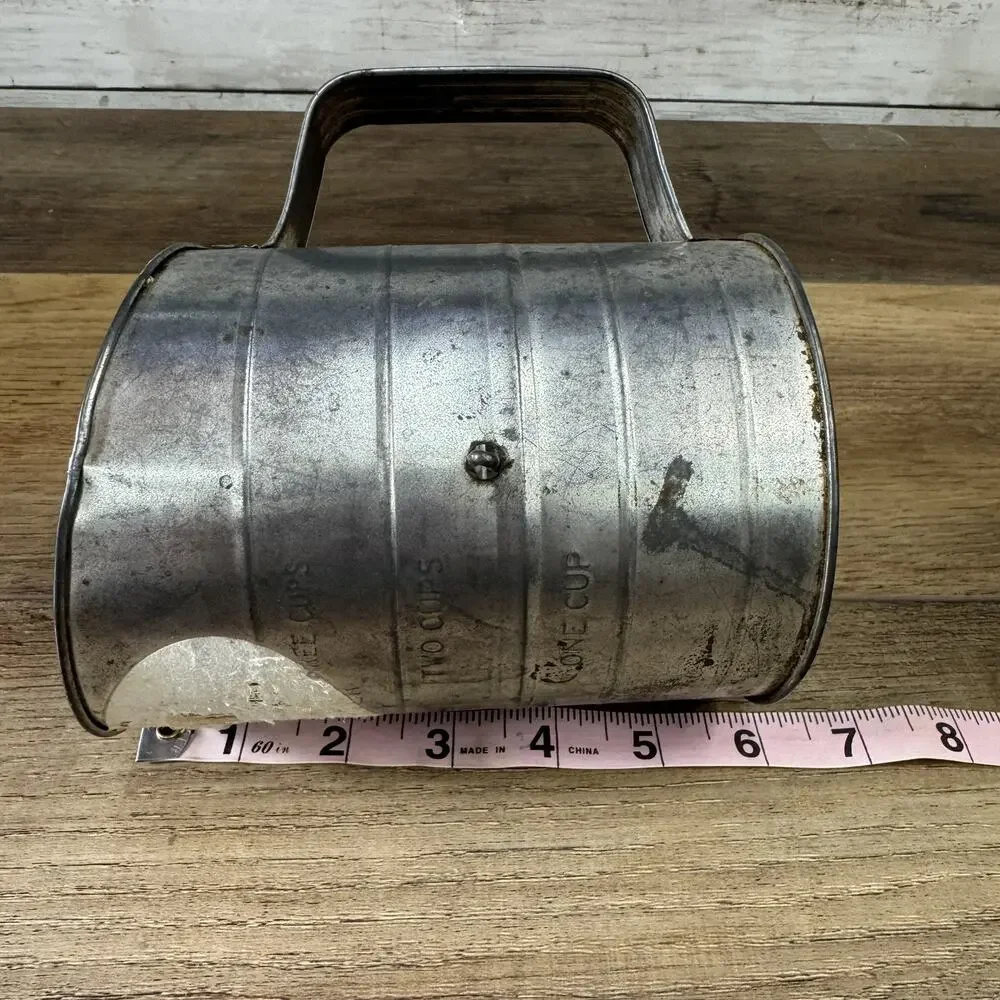 Vintage Bromwell's Measuring Cup Metal Flour Sifter Black Handle